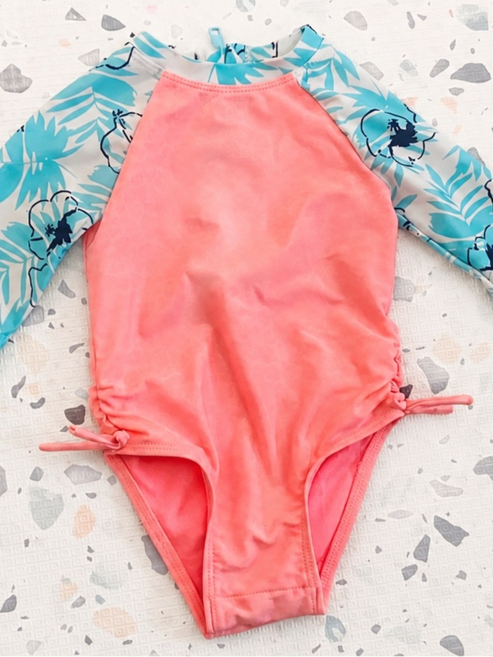 Cat & Jack Toddler Girl’s Long Sleeve Floral Rash Guard Swimsuit - 18 Months